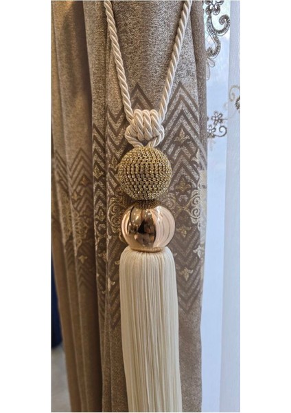 KANTAR M.S Lüks taşlı Metal Püsküllü Perde Bağı 1 Adet