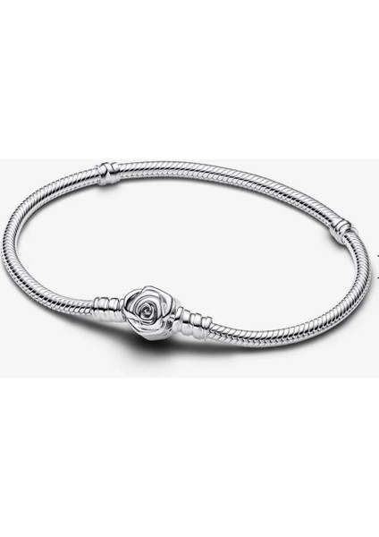 Gümüş Moments Açan Gül Klipsli Bileklik