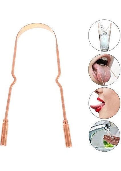 Bakır Oil Pulling Yağ Çekme Dil Plak Temizleme Aleti Dil Fırçası Sıyırıcı Dil Kaşığı