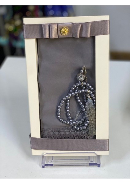 Gri Mevlüt Örtüsü, Baş Örtüsü, İğne Oyası, Namaz Örtüsü Ve Tesbih