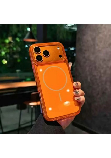 iPhone 17 Pro Kılıf Magsafe Wireless Şarj Desteği Şeffaf Kamera Buton Renkli Clear Crystal Dolgu