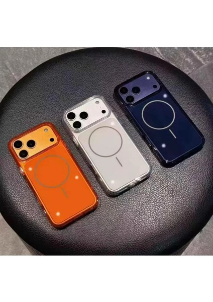 iPhone 17 Pro Kılıf Magsafe Wireless Şarj Desteği Şeffaf Kamera Buton Renkli Clear Crystal Dolgu modelleri