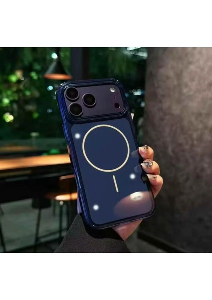 iPhone 17 Pro Max Kılıf Magsafe Wireless Şarj Desteği Şeffaf Kamera Buton Renkli Clear Crystal Dolgu