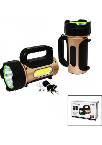 10W - Solar - USB Şarjlı 2ın1 El Feneri Renkli Fonksiyonel Smd LED (4887)