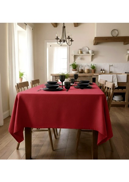 Kırmızı Kadife Dokulu Dertsiz Masaörtüsü