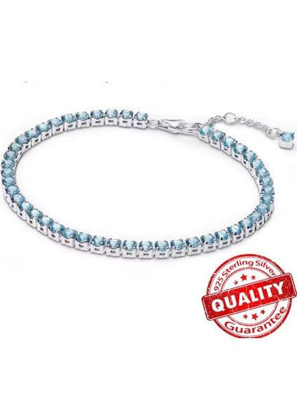 Gümüş Işıltılı Açık Mavi Tenis Bilekliği