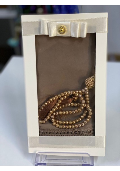 Kahverengi Mevlüt Örtüsü, Baş Örtüsü, İğne Oyası, Namaz Örtüsü Ve Tesbih