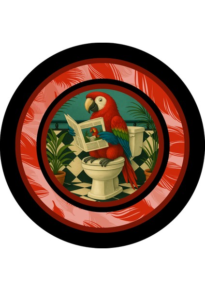 Renkli Yuvarlak Banyo Paspası, Gazete Okuyan Papağan Motifli, Modern Tasarım fiyatları
