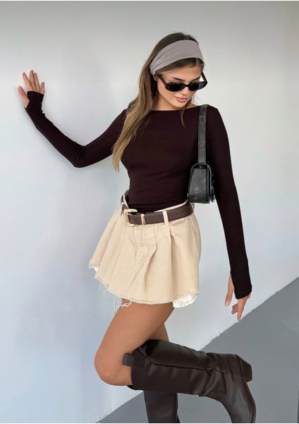 Kayık Yaka Parmak Geçirmeli Modal Kumaş Bluz modelleri