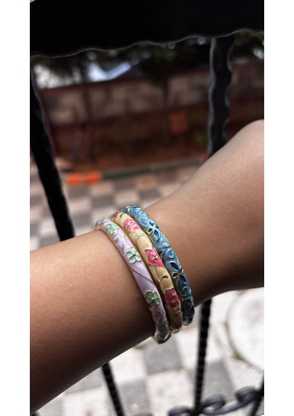 3'lü Set-Mineli (Taş Desenli Motifli) Çelik Bileklik