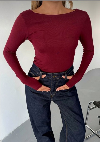 Kayık Yaka Parmak Geçirmeli Modal Kumaş Bluz