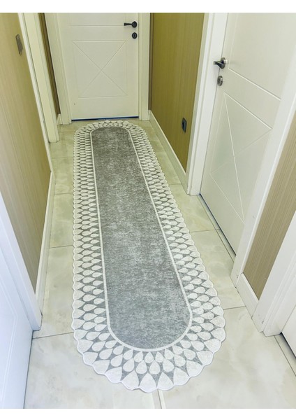 Grili Beyaz Yıkanabilir Kaymaz Taban Halı, Mutfak, Salon ve Koridor Için Renkli Dekor