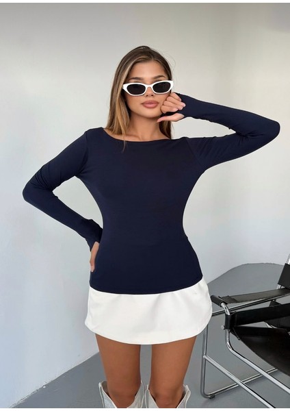 Kayık Yaka Parmak Geçirmeli Modal Kumaş Bluz