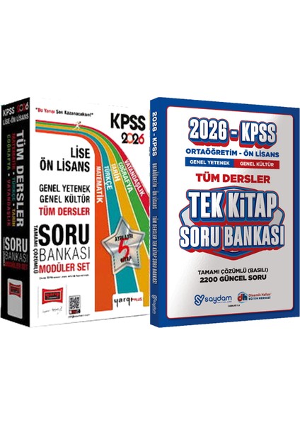 2026 Kpss Lise Ön Lisans Tüm Dersler Çözümlü Modüler Soru Seti (5 Kitap) + Ortaöğretim Ön Lisans Tek Kitap Soru