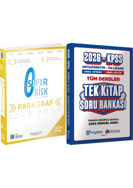 345 - Paragraf Sıfır Risk + Ortaöğretim Ön Lisans Tek Kitap Soru