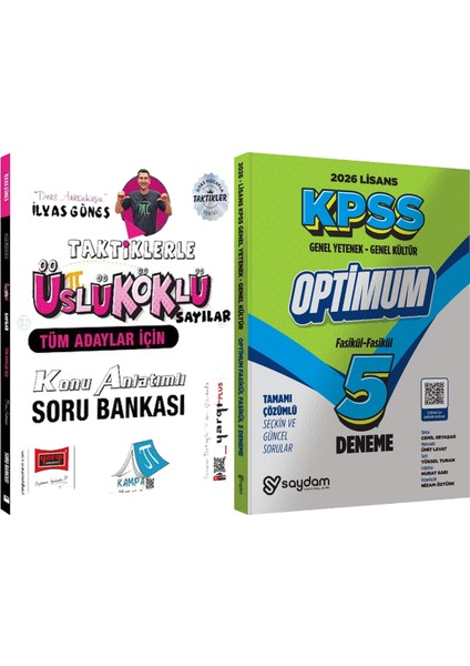 Tüm Adaylar Için Taktiklerle Üslü Köklü Sayılar Konu Anlatımlı Soru Bankası (Ilyas Güneş) + Lisans Optimum 5 Deneme
