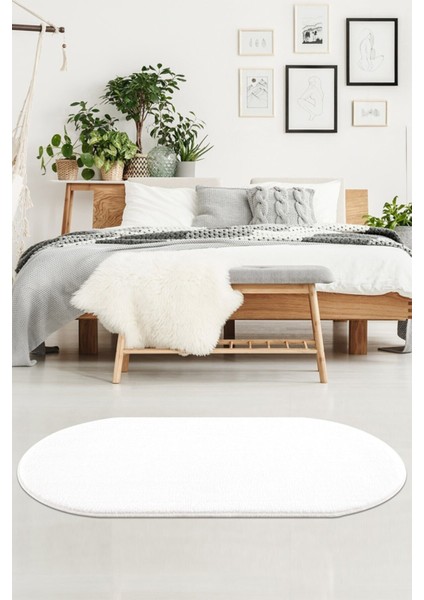 Yumuşak Peluş Oval Post, Yıkanabilir, Kaymaz Taban, Tavşan Tüyü, En 60 Cm, Beyaz fırsatları