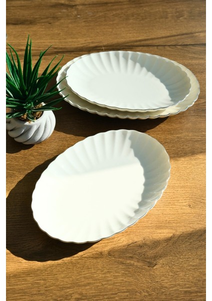 Bone Luz Form Kayık Tabak Seti Platin 3 Parça modelleri