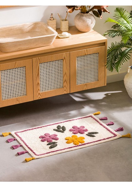Renkli Çiçek Nakışlı Banyo Paspası 50X80 Cm, Şık ve Yumuşak Dokunuş.