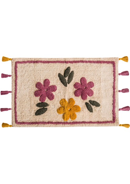 Renkli Çiçek Nakışlı Banyo Paspası 50X80 Cm, Şık ve Yumuşak Dokunuş.