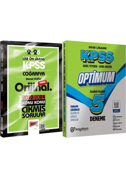 2026 Kpss Lise-Önlisans Coğrafya Orijinal 2010-2024 Konu Konu Çıkmış + Lisans Optimum 5 Deneme