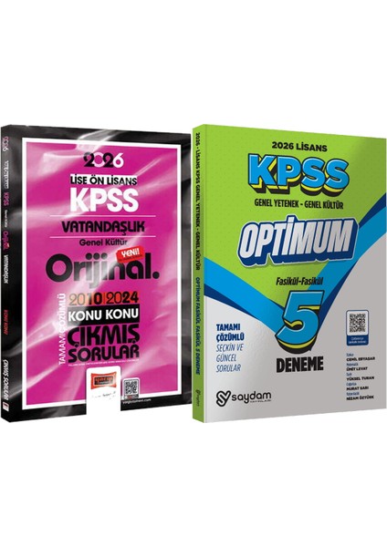 2026 Kpss Lise-Önlisans Vatandaşlık Orijinal 2010-2024 Konu Konu Çıkmış + Lisans Optimum 5 Deneme