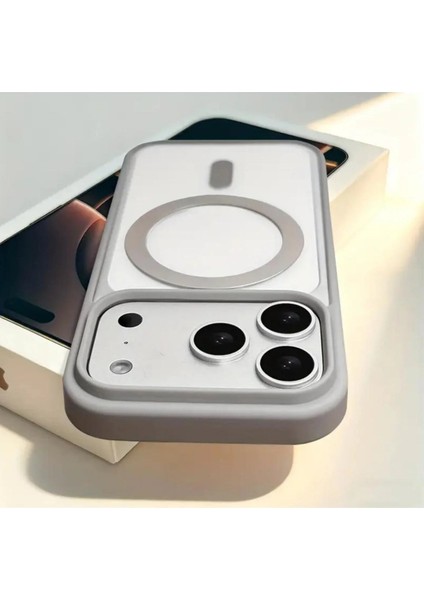 iPhone 17 Pro Max Kılıf Magsafe Wireless Kablosuz Şarj Destekli Kenar Renkli Arkası Şeffaf Clear