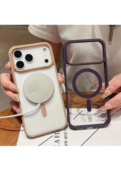 iPhone 17 Pro Max Kılıf Magsafe Wireless Kablosuz Şarj Destekli Kenar Renkli Arkası Şeffaf Clear modelleri