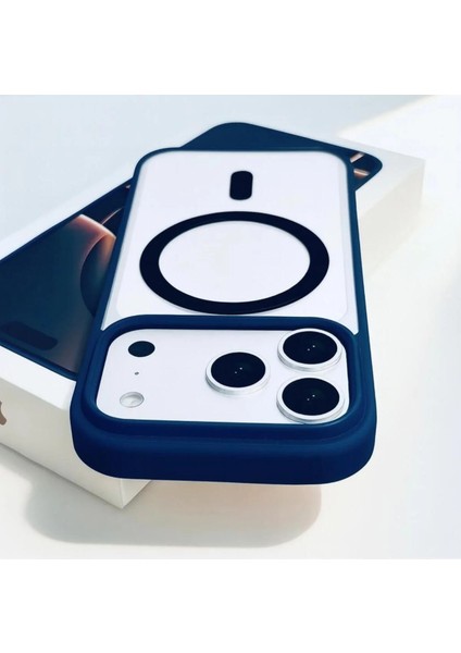 iPhone 17 Pro Max Kılıf Magsafe Wireless Kablosuz Şarj Destekli Kenar Renkli Arkası Şeffaf Clear