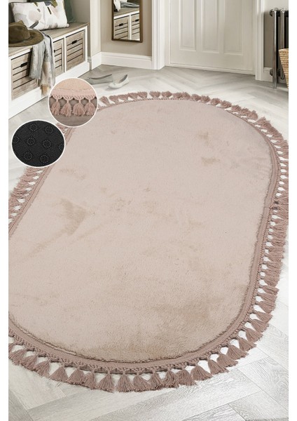 Kahverengi, Oval, Leke Tutmaz, Yıkanabilir, Kaymaz, Ponpon, Saçak, Püsküllü, Peluş Halı