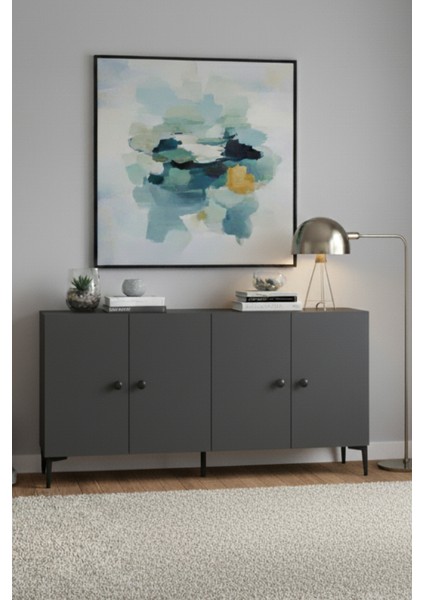 KA1518A- Pella Konsol, Tv Sehpası, Çok Amaçlı Dolap 150CM Antrasit