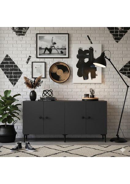 KA1518A- Pella Konsol, Tv Sehpası, Çok Amaçlı Dolap 150CM Antrasit fiyatları