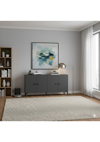 KA1518A- Pella Konsol, Tv Sehpası, Çok Amaçlı Dolap 150CM Antrasit modelleri