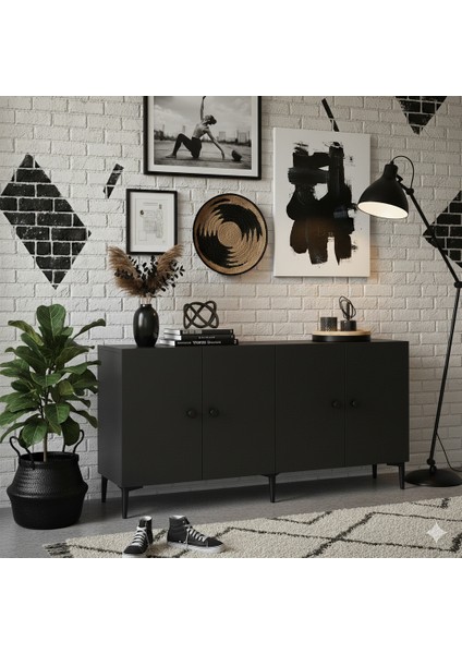 KA1518A- Pella Konsol, Tv Sehpası, Çok Amaçlı Dolap 150CM Antrasit fırsatları