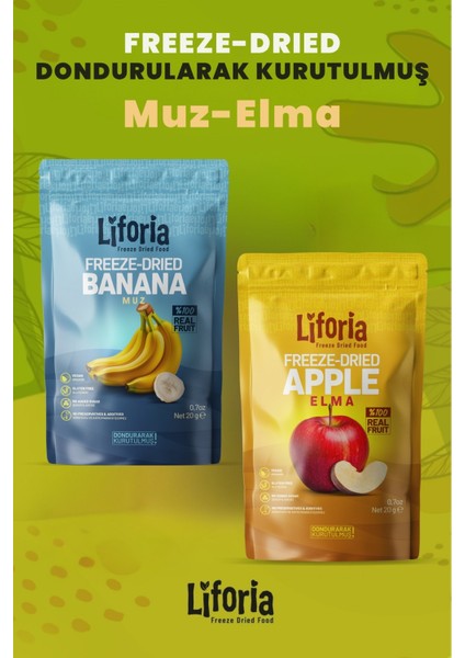 2’li Dondurularak Kurutulmuş Kuru Meyve - Sağlıklı Atıştırmalık - Muz ve Elma Freeze Dried