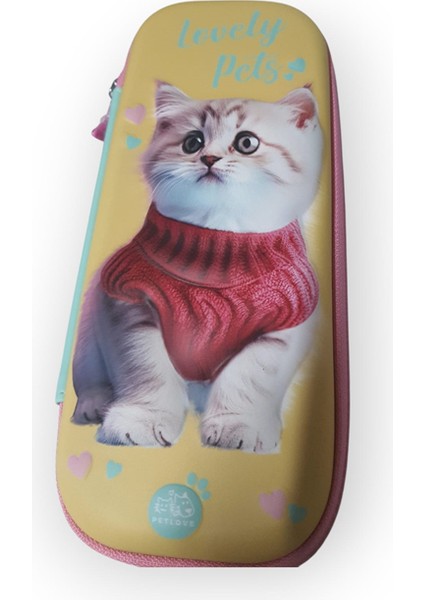 Kalemlik Kutusu Fermuarlı Kabartmalı Kedi Desenli