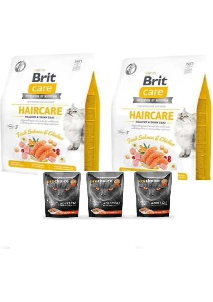 Care Haircare Deri Ve Tüy Sağlığı Için Tahılsız Yetişkin Kedi Maması2kgx2=4kg+Somonlu Yaş Mama 85 GRX3
