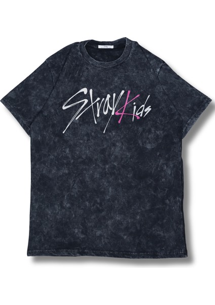 Oversize Stray Kids Sırt Baskılı Yıkamalı Tişört, Unisex Kore Müzik Grubu Retro T-Shirt fiyatları