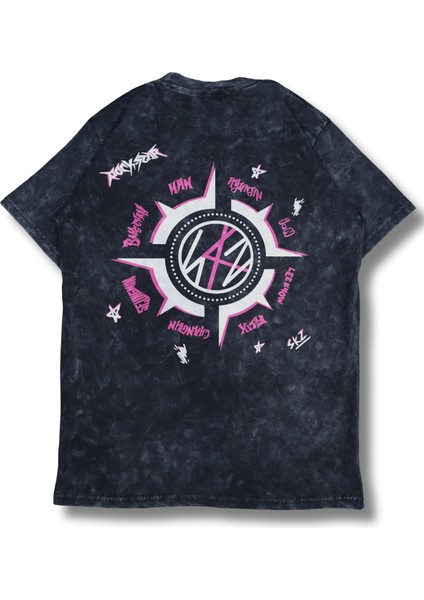 Oversize Stray Kids Sırt Baskılı Yıkamalı Tişört, Unisex Kore Müzik Grubu Retro T-Shirt modelleri