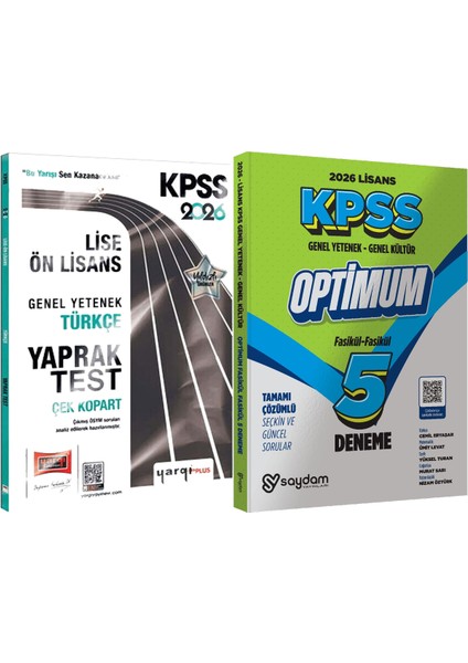 2026 Kpss Lise-Ön Lisans Genel Yetenek Türkçe Çek Kopart Yaprak Test + Lisans Optimum 5 Deneme