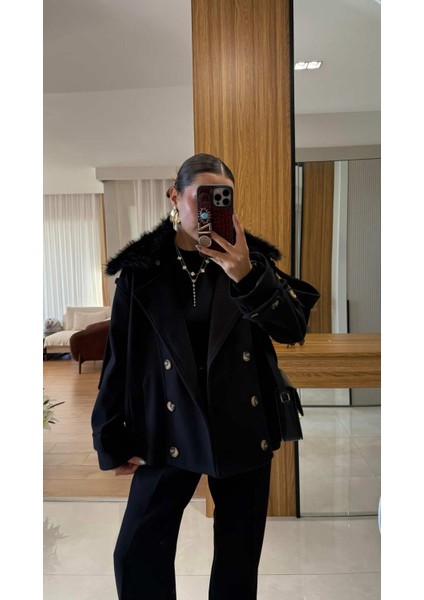 Kaşe Mont-Ceket Yakası Kürklü