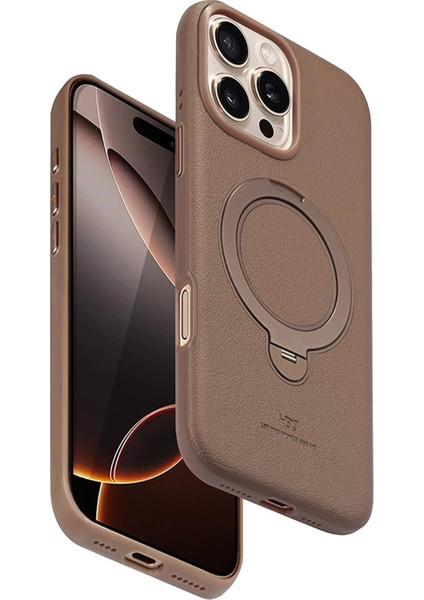 iPhone 16 Pro Vapor Deri Magsafe Standlı Kılıf - Gold