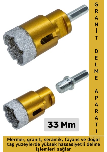 Ev Atölye Inşaat Yüksek Sert Hızlı Delme Seramik Fayans Doğal Taş Mermer Granit Delme Aparatı 33 mm