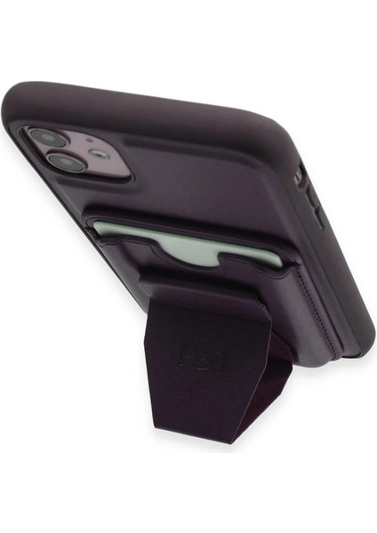 iPhone 11 Kılıf Hd Deri Luxury Magnet Kartvizitli Kapak - Derin Mor modelleri