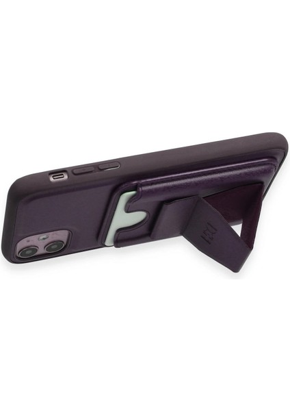iPhone 11 Kılıf Hd Deri Luxury Magnet Kartvizitli Kapak - Derin Mor fırsatları