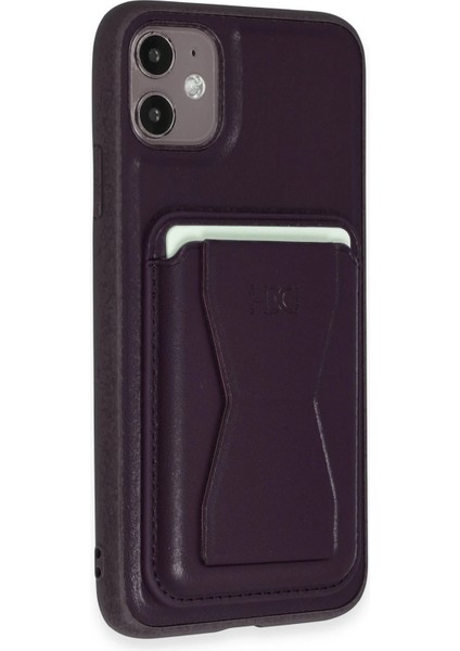 iPhone 11 Kılıf Hd Deri Luxury Magnet Kartvizitli Kapak - Derin Mor indirimleri