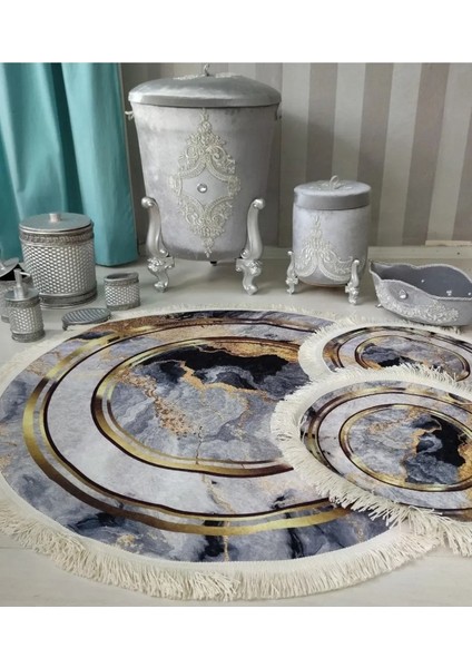 Dijital Baskılı Kaymaz Taban Deri Taban 3'lü Banyo Paspas Takımı Kahverengi fiyatları