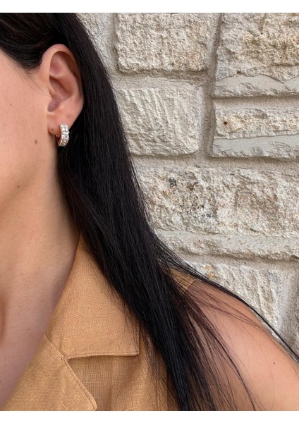 Xuping Kare Sıkı Baget Taşlı Gold Halka Küpe