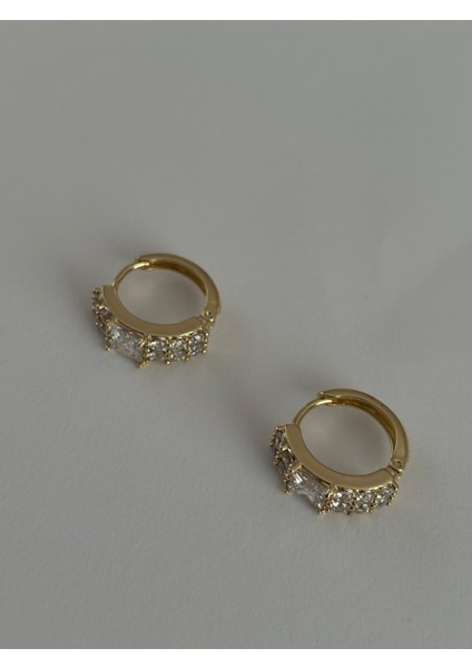 Xuping Kare Sıkı Baget Taşlı Gold Halka Küpe modelleri