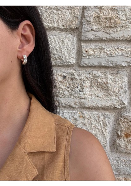 Xuping Kare Sıkı Baget Taşlı Gold Halka Küpe